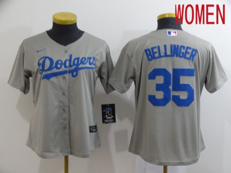 Women Los Angeles Dodgers #35 Bellinger Grey Nike Game MLB Jerseys